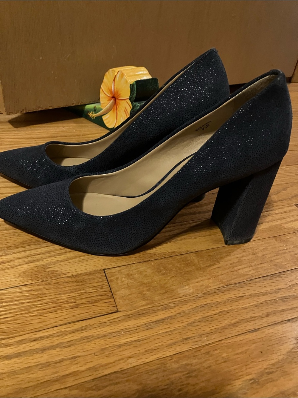 Banana Republic Navy Pointed Block Heel Pumps